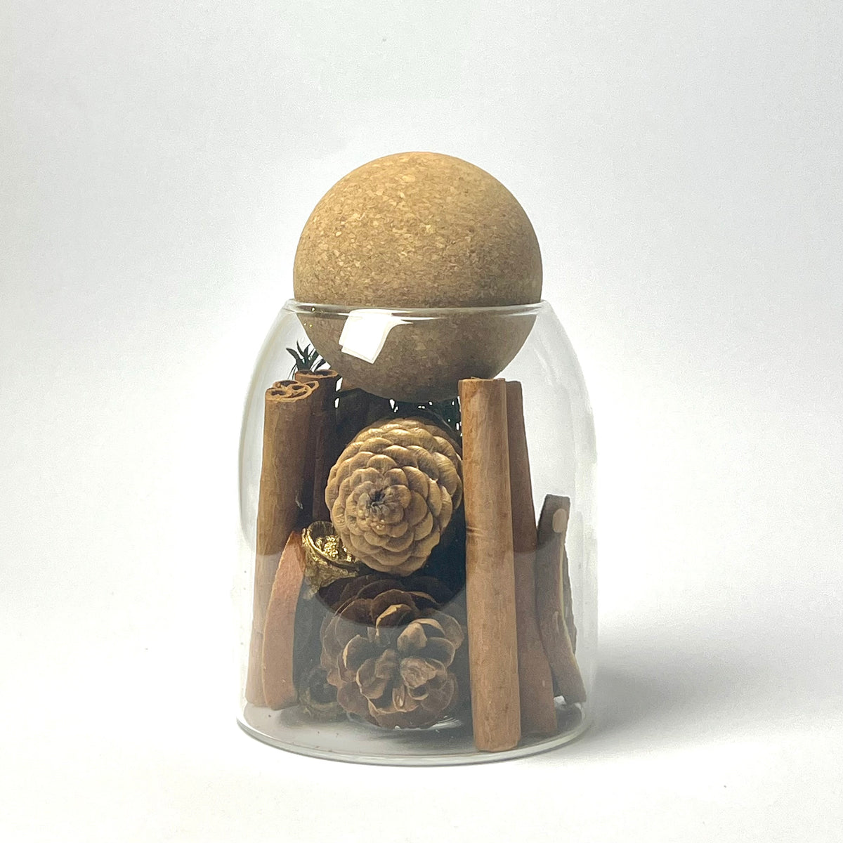 Decorative Glass Jar with Natural Wood & Pinecone Arrangement