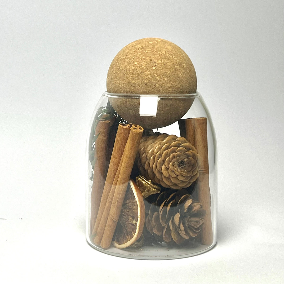 Decorative Glass Jar with Natural Wood & Pinecone Arrangement