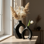 Modern Interlocking Ceramic Vase Set of 2 – Minimalist Matte Hollow Couple Vases