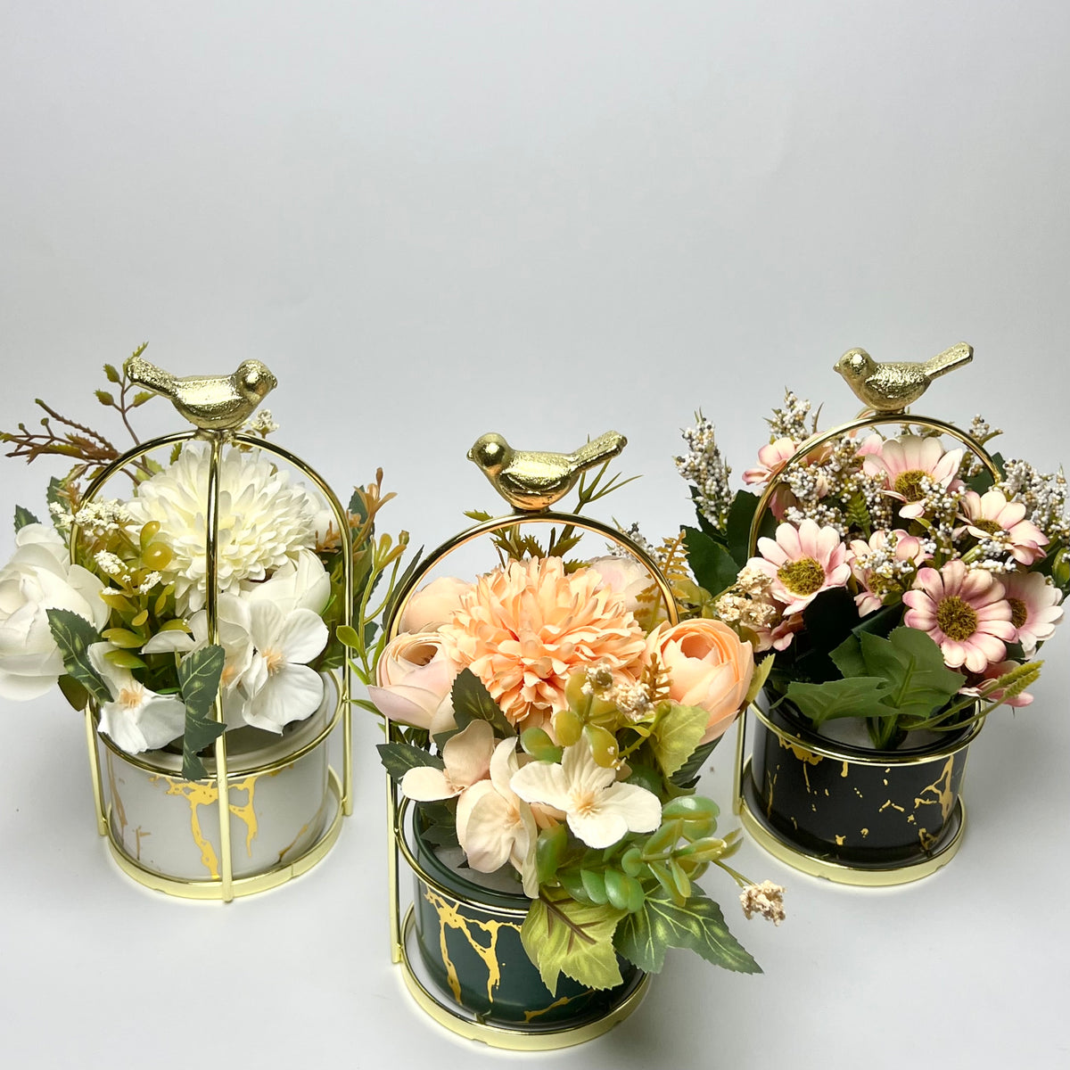 Elegant Gold Bird Cage Flower Pot