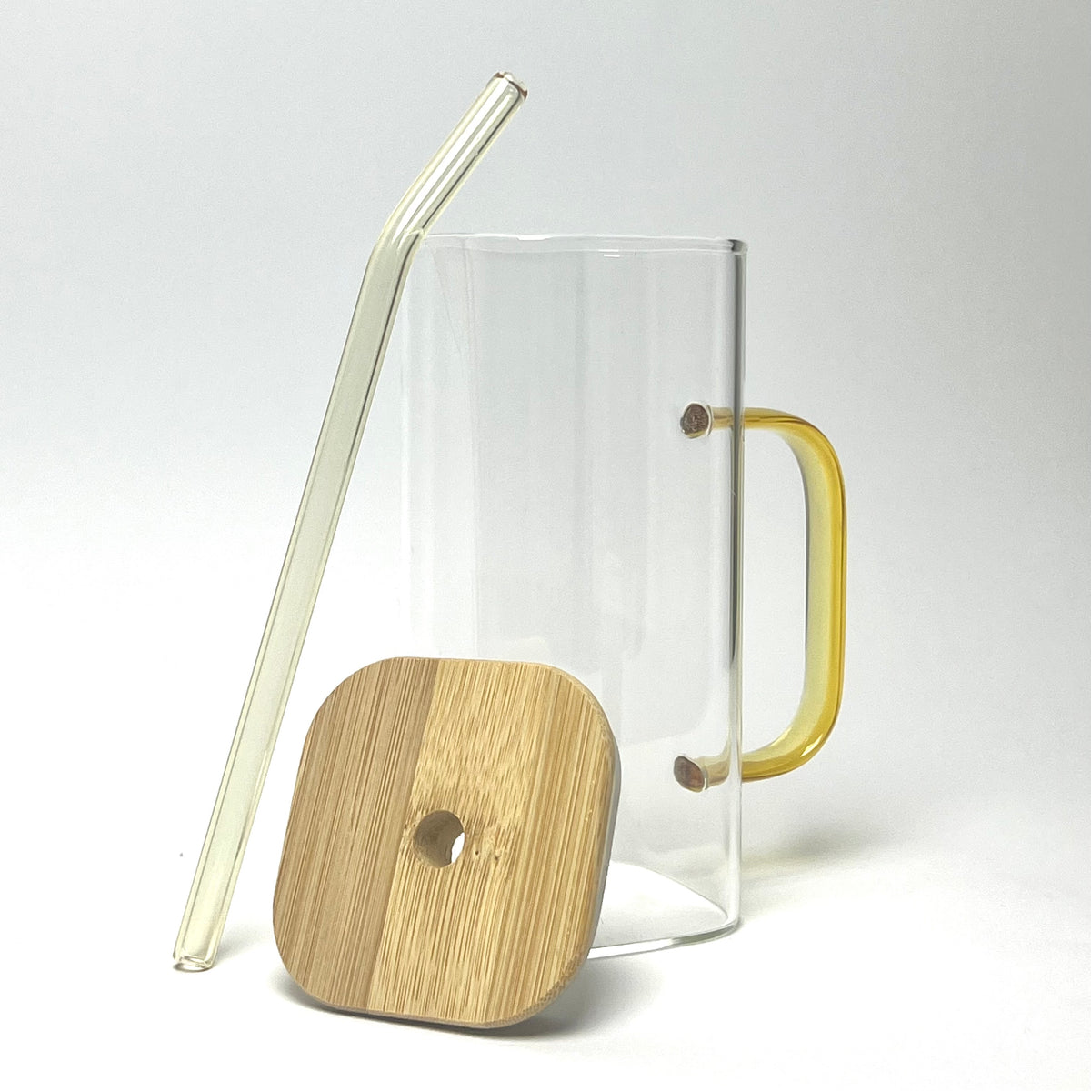 Glass Coffee Mug with Sealed  Lid & Glass Straw