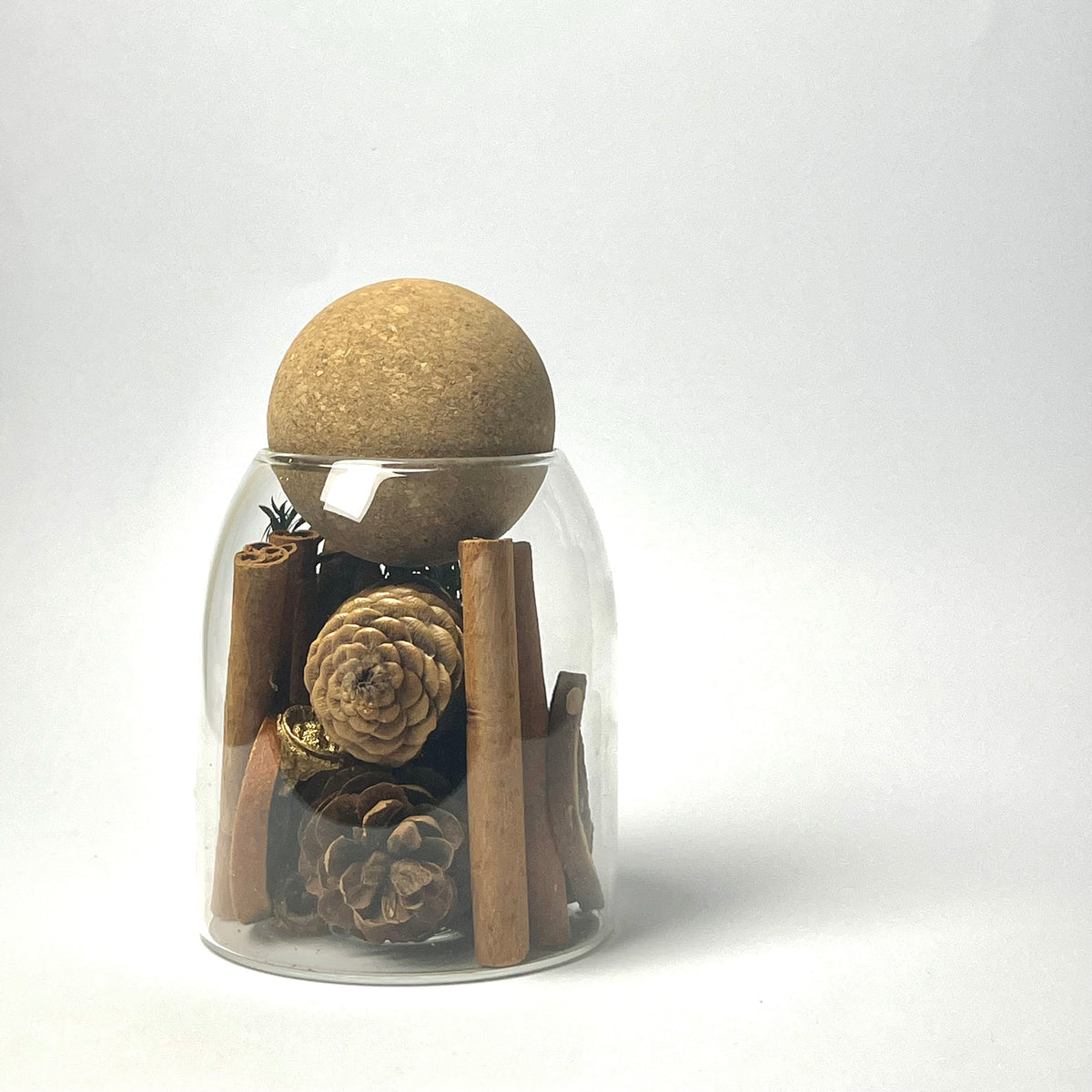 Decorative Glass Jar with Natural Wood & Pinecone Arrangement