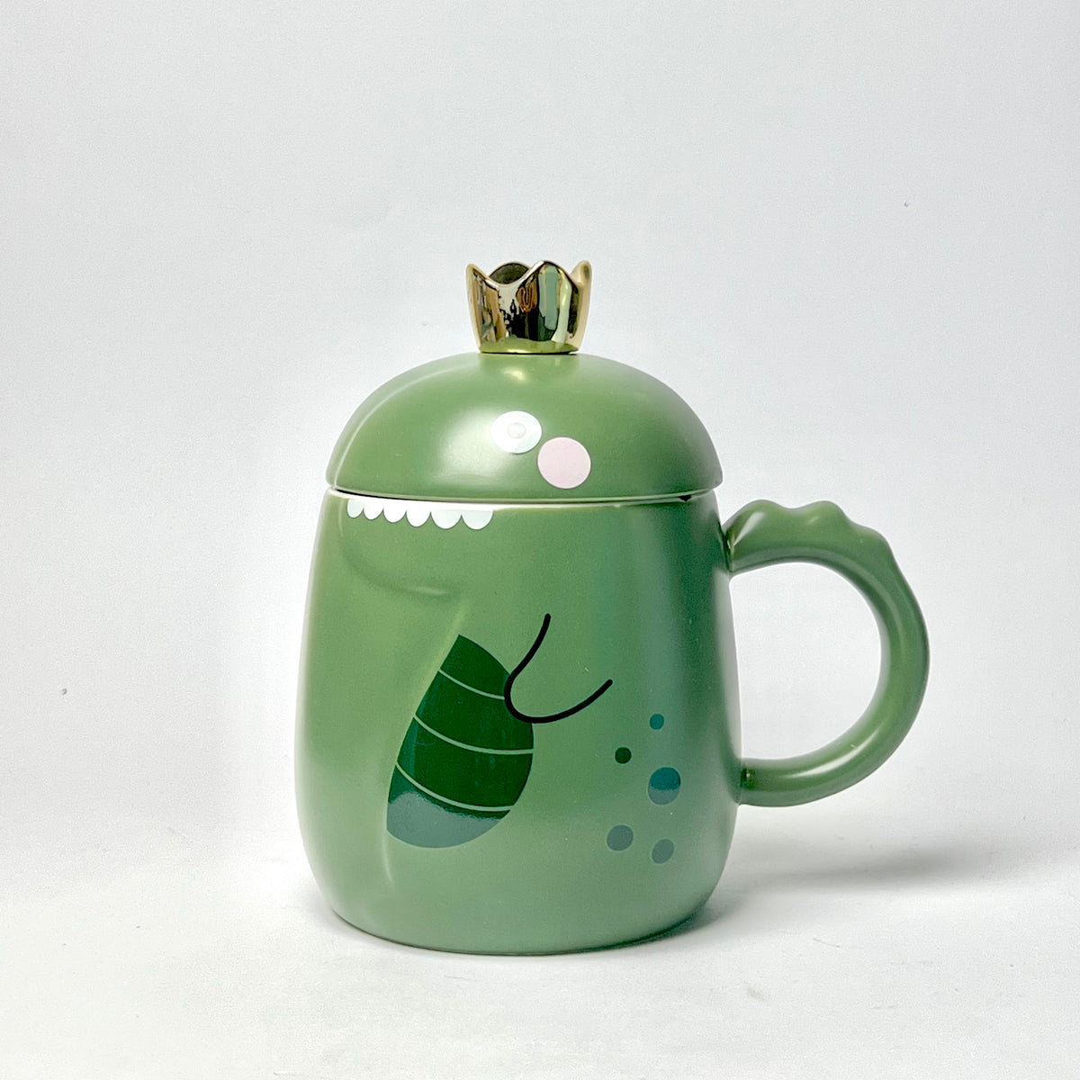 Cute Ceramic Dinosaur Mug with Golden Spoon