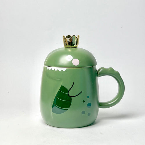 Cute Ceramic Dinosaur Mug with Golden Spoon