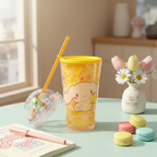 Kawaii Double-Wall Freezing Gel Tumbler with 3D Dome Lid & Straw