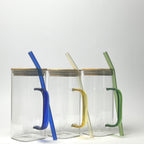 Glass Coffee Mug with Sealed  Lid & Glass Straw