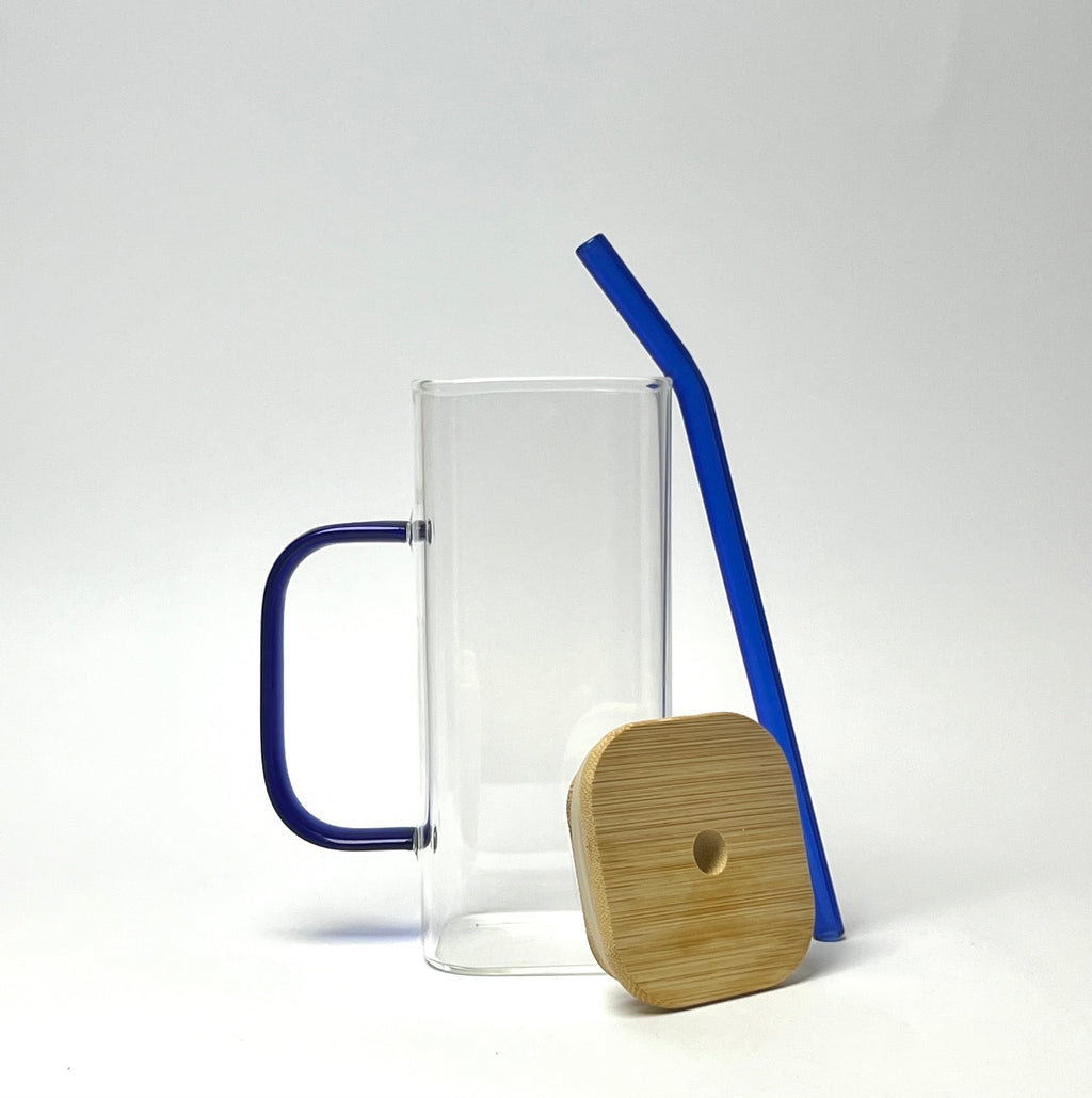 Glass Coffee Mug with Sealed  Lid & Glass Straw
