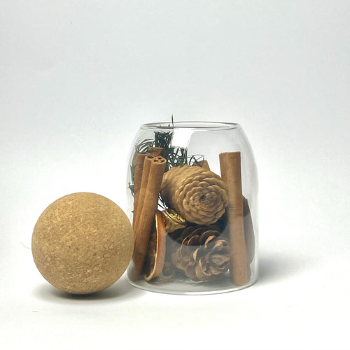 Decorative Glass Jar with Natural Wood & Pinecone Arrangement