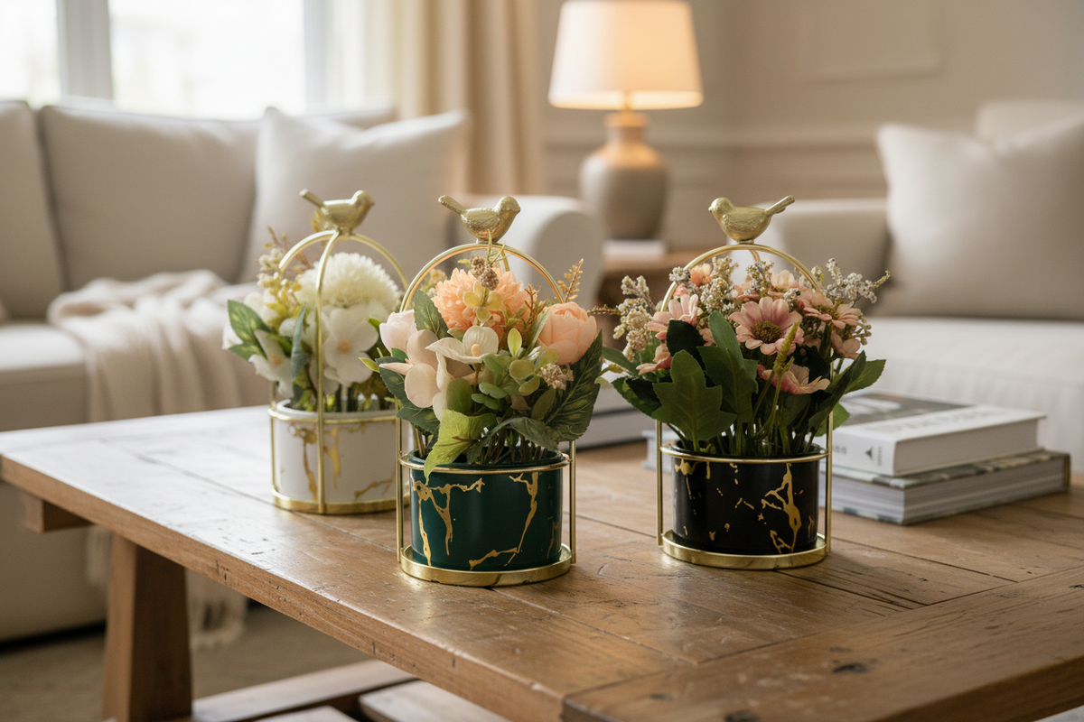 Elegant Gold Bird Cage Flower Pot