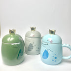 Cute Ceramic Dinosaur Mug with Golden Spoon