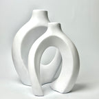 Modern Interlocking Ceramic Vase Set of 2 – Minimalist Matte Hollow Couple Vases