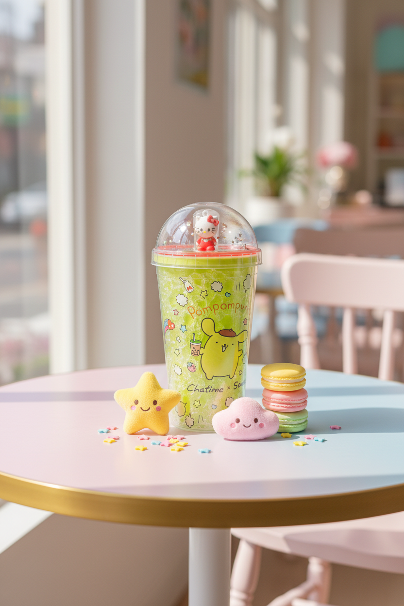 Kawaii Double-Wall Freezing Gel Tumbler with 3D Dome Lid & Straw