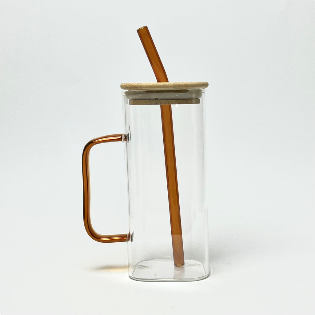 Modern Glass Mug with Lid & Glass Straw