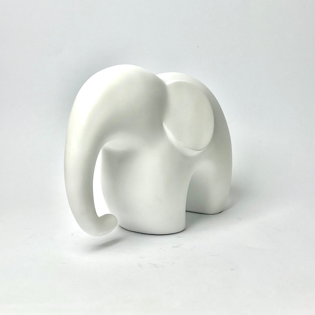 Minimalist Matte White Ceramic Elephant