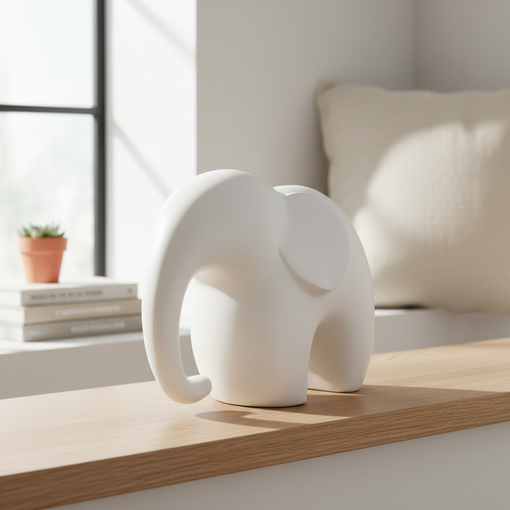 Minimalist Matte White Ceramic Elephant