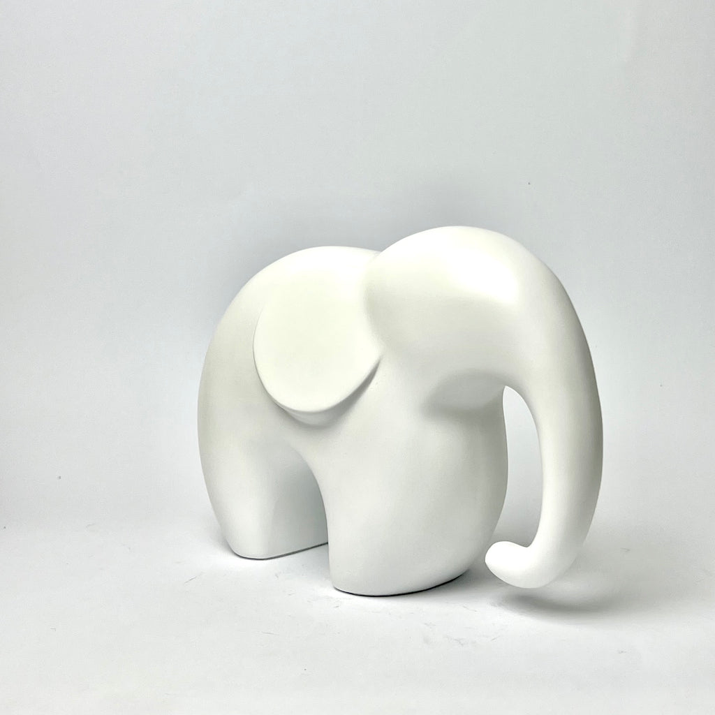 Minimalist Matte White Ceramic Elephant