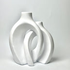 Modern Interlocking Ceramic Vase Set of 2 – Minimalist Matte Hollow Couple Vases
