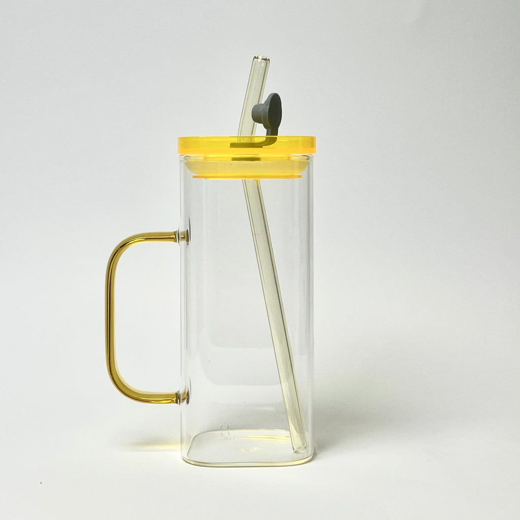 Modern Glass Mug with Lid & Glass Straw