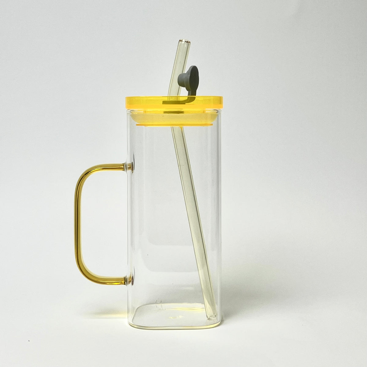Modern Glass Mug with Lid & Glass Straw