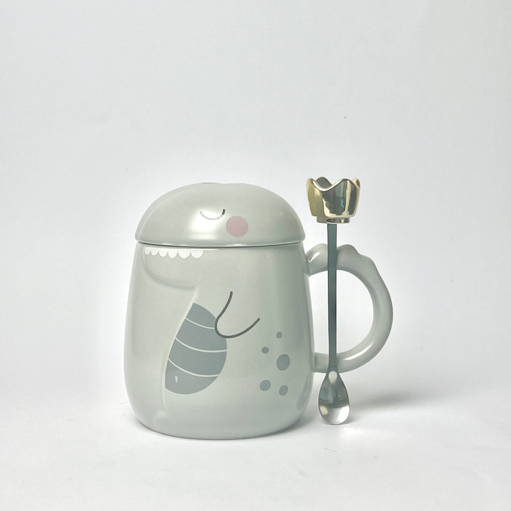 Cute Ceramic Dinosaur Mug with Golden Spoon