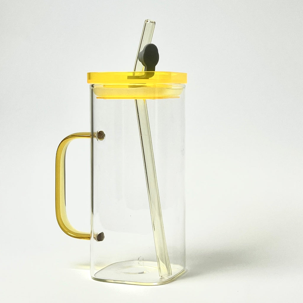 Modern Glass Mug with Lid & Glass Straw