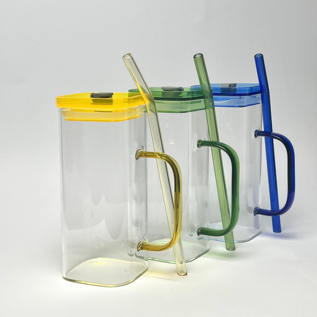 Modern Glass Mug with Lid & Glass Straw