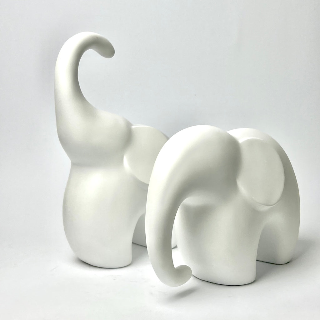 Minimalist Matte White Ceramic Elephant