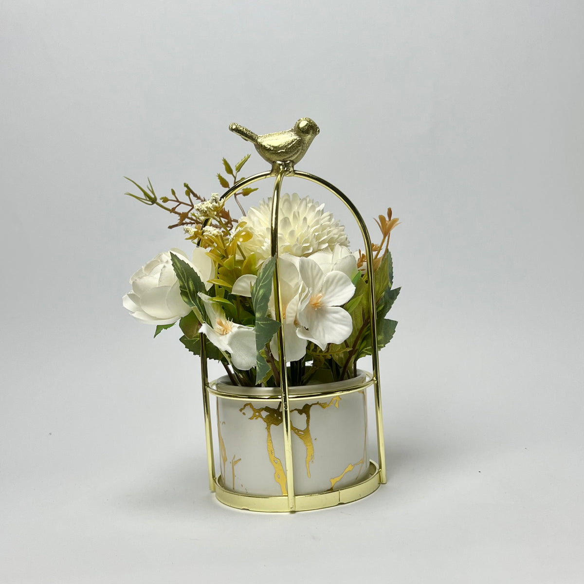 Elegant Gold Bird Cage Flower Pot