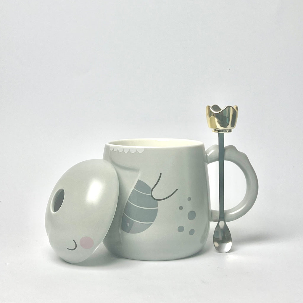 Cute Ceramic Dinosaur Mug with Golden Spoon