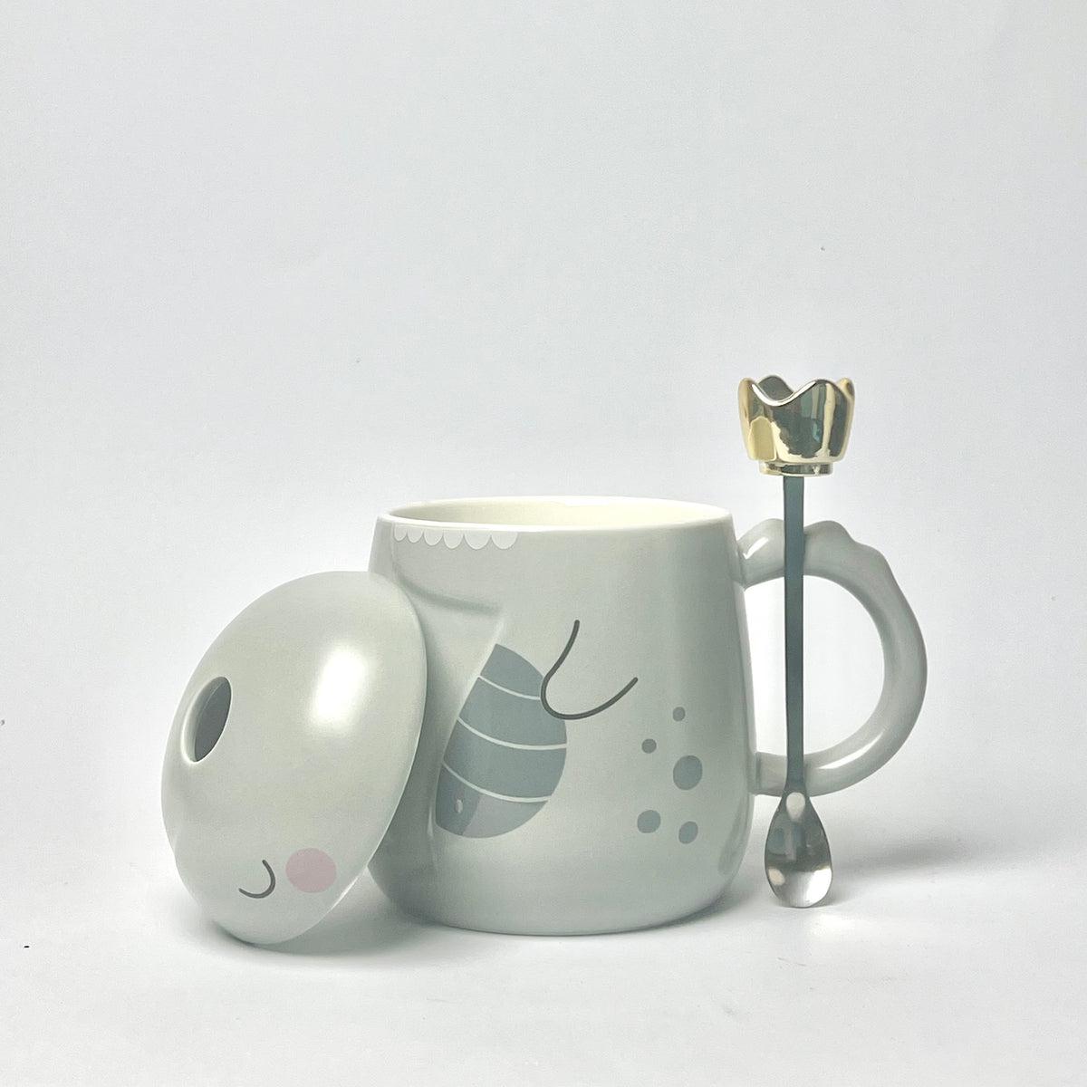 Cute Ceramic Dinosaur Mug with Golden Spoon