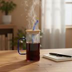 Glass Coffee Mug with Sealed  Lid & Glass Straw