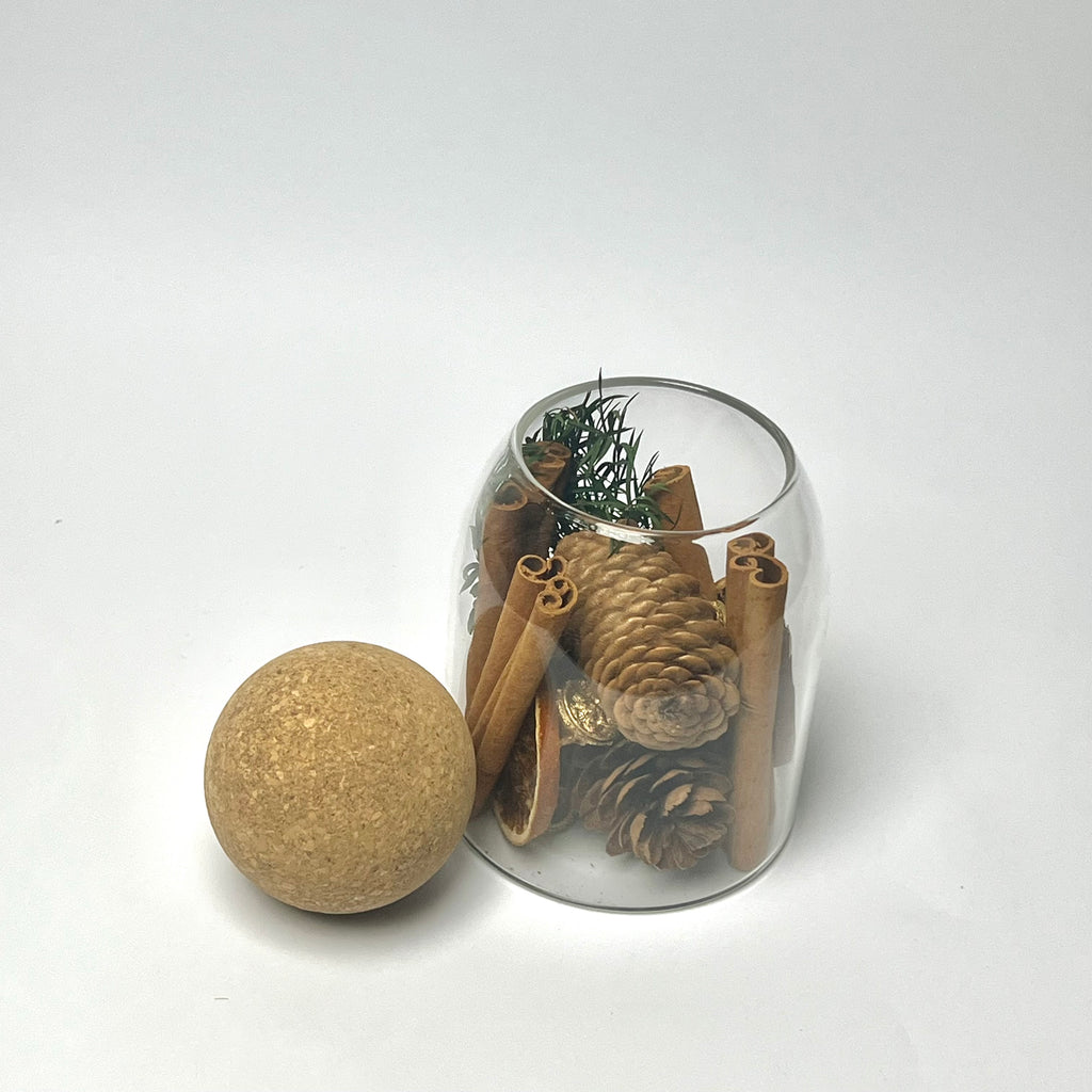 Decorative Glass Jar with Natural Wood & Pinecone Arrangement