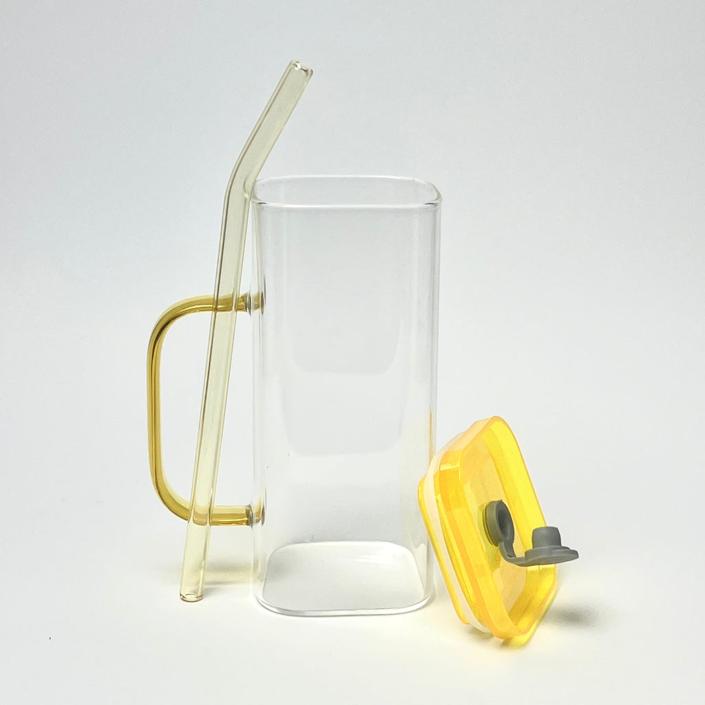 Modern Glass Mug with Lid & Glass Straw