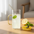 Modern Glass Mug with Lid & Glass Straw