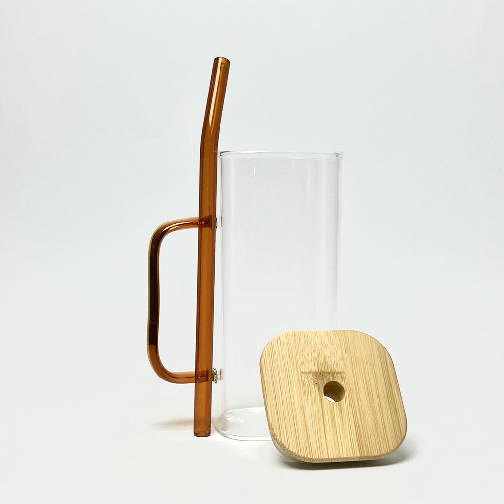 Modern Glass Mug with Lid & Glass Straw