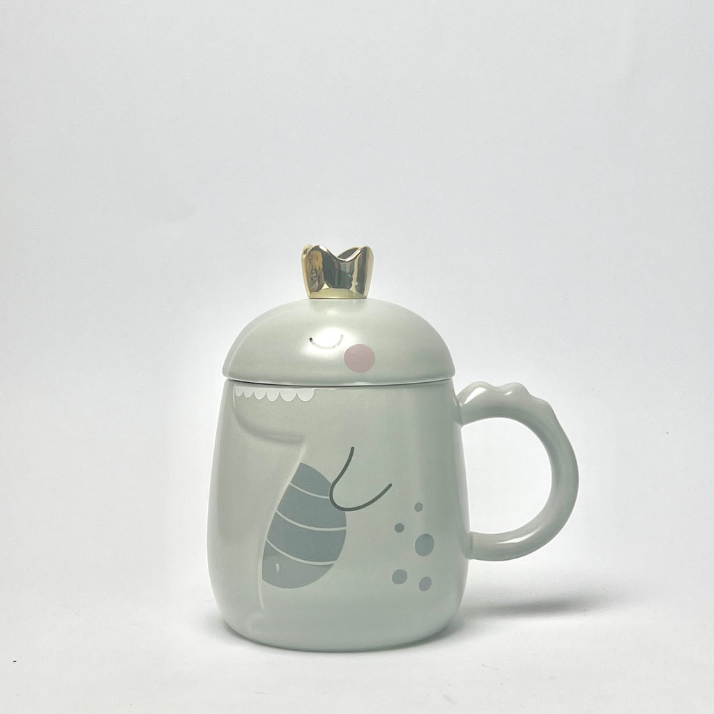 Cute Ceramic Dinosaur Mug with Golden Spoon