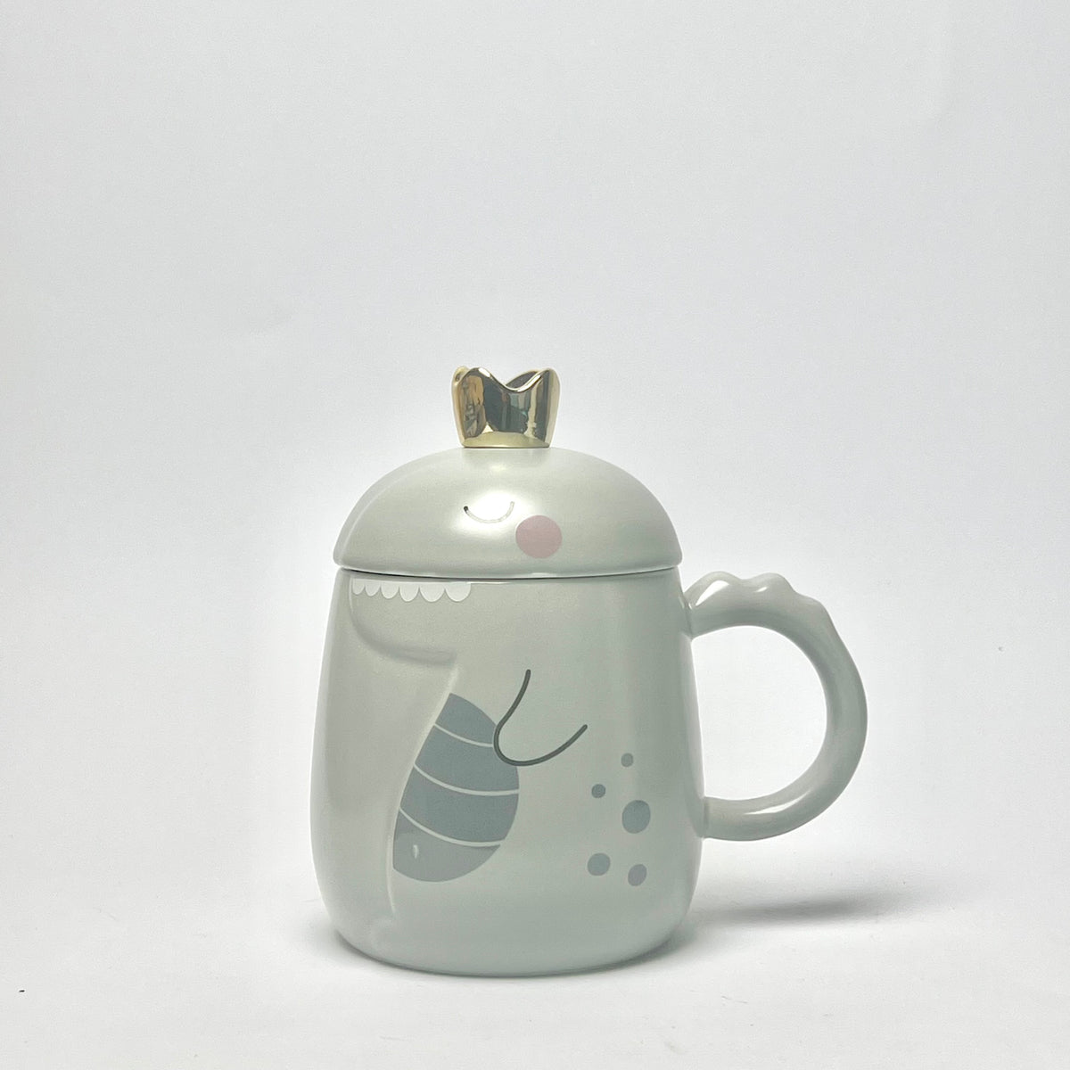 Cute Ceramic Dinosaur Mug with Golden Spoon