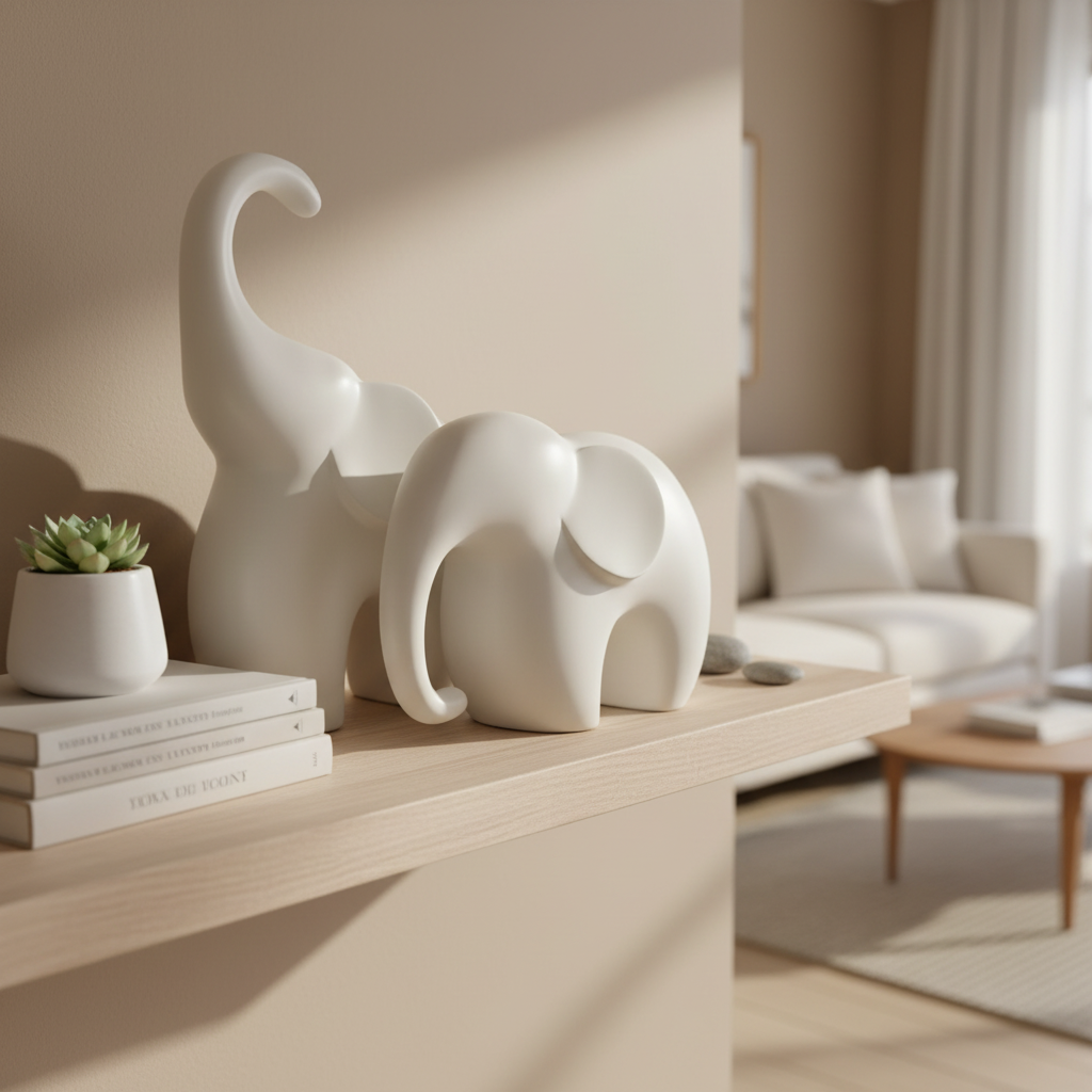 Minimalist Matte White Ceramic Elephant