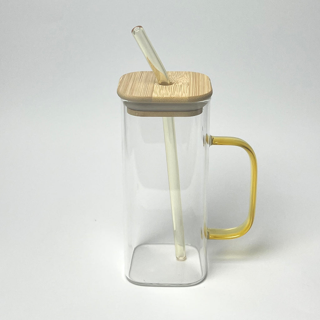 Glass Coffee Mug with Sealed  Lid & Glass Straw