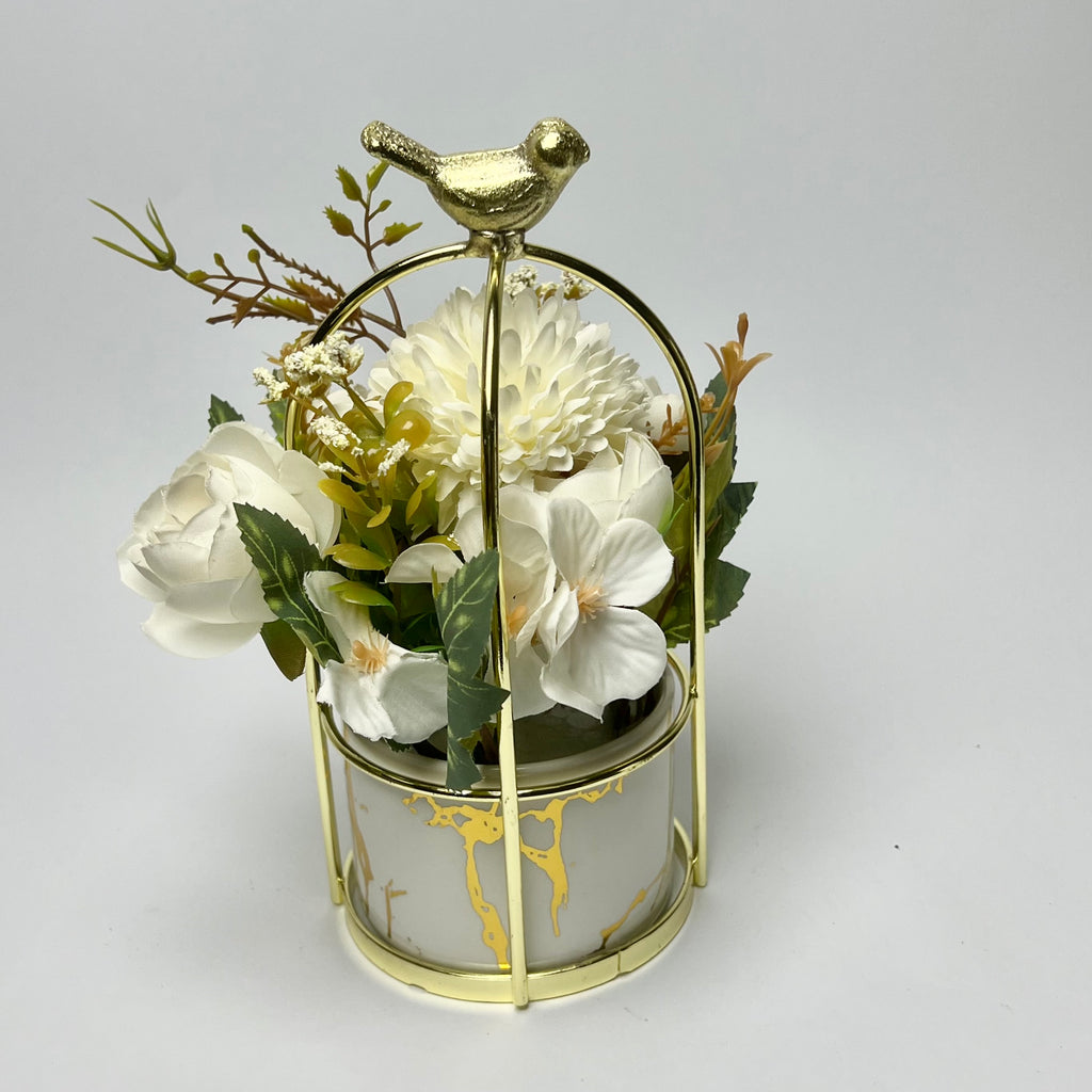 Elegant Gold Bird Cage Flower Pot